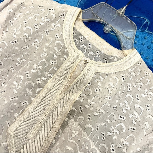 Traditional African Eyelet Dashiki Pant Set Embroidered Yoke - Light Grey/White - Picture 3 of 8